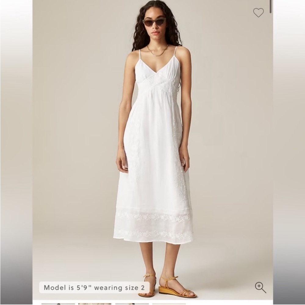 J. Crew Embroidered midi dress in ramie white size 6 A-line wedding beach flaw